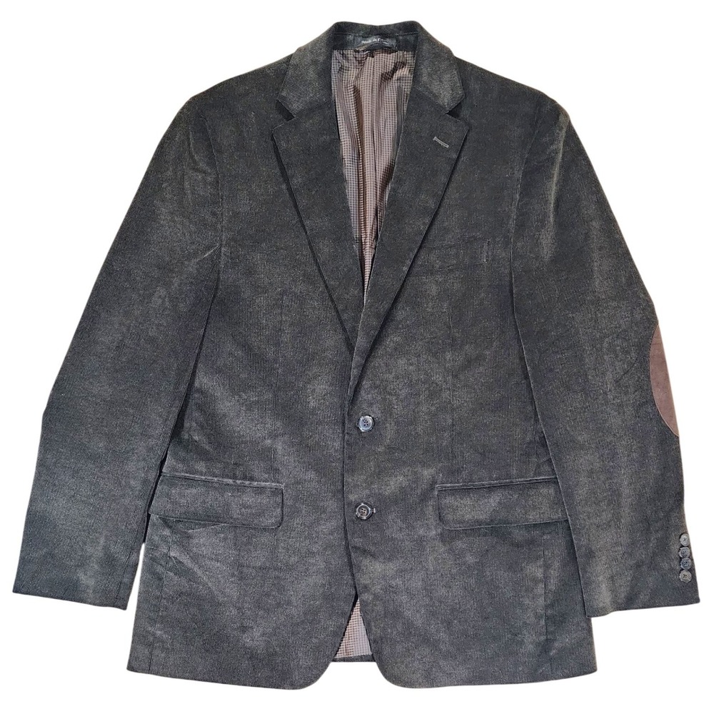 Chaps Mens 40R Corduroy Sport Coat Blazer Jacket Elbow Patches Gray Brown